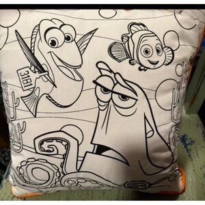 Disney Pixar 13”X 13” Solid Black White Dory & Friends Pillow print Orange Back